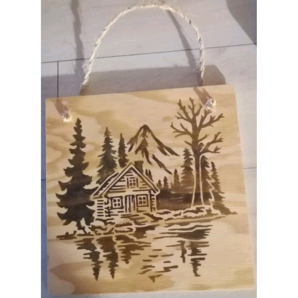 Handmade Cabin In Woods Home Decor Wood Burnished 12 X 12" Plaque Wall Art
